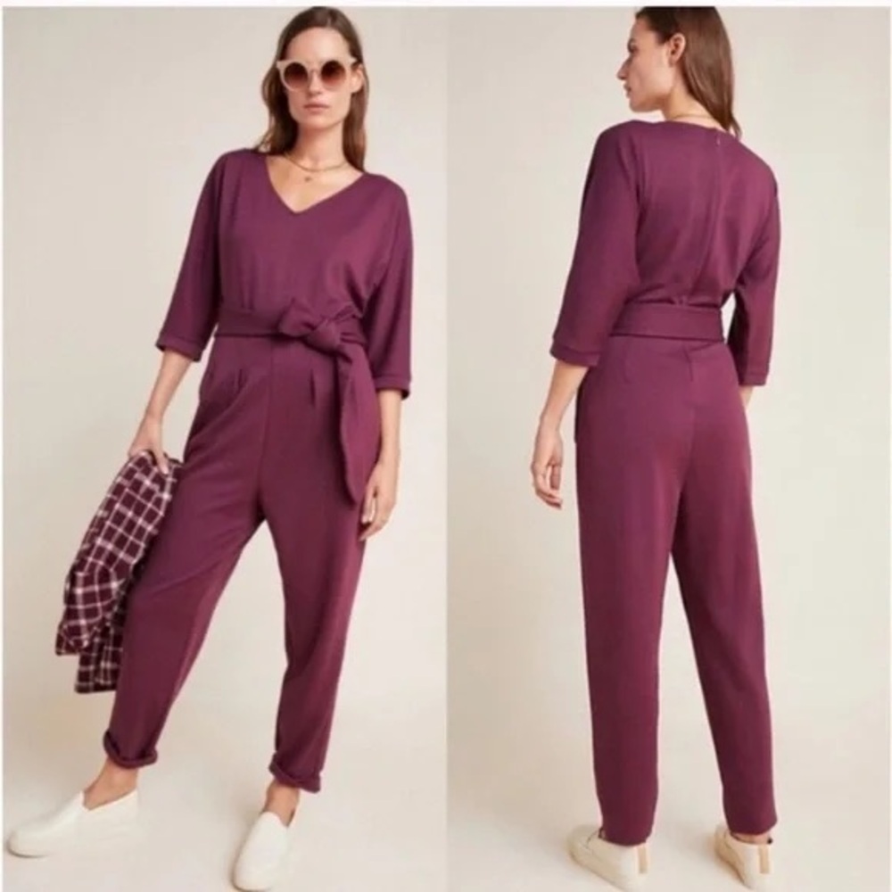 Anthropologie Sutton Ponte Jumpsuit in Burgundy Size M | Anthro Jumpsuit